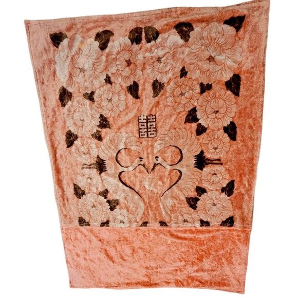 MCM VTG 1950s Korean Mink Peach Pink Floral Blanket Coverlet Twin‎ Heavy 58x81" - Picture 1 of 15